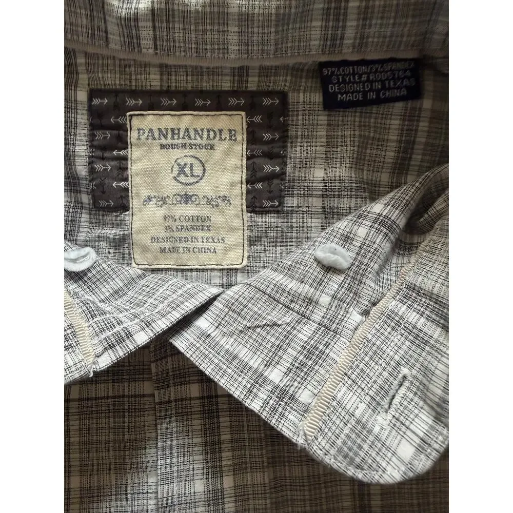 Panhandle Rough Stock Men’s XL Grey Plaid Long Sleeve Button Front Western Shirt - Picture 2 of 8